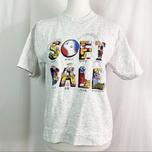 Vintage 90’s Softball Graphic Word V. Vaughan Artist Signed T-shirt Med